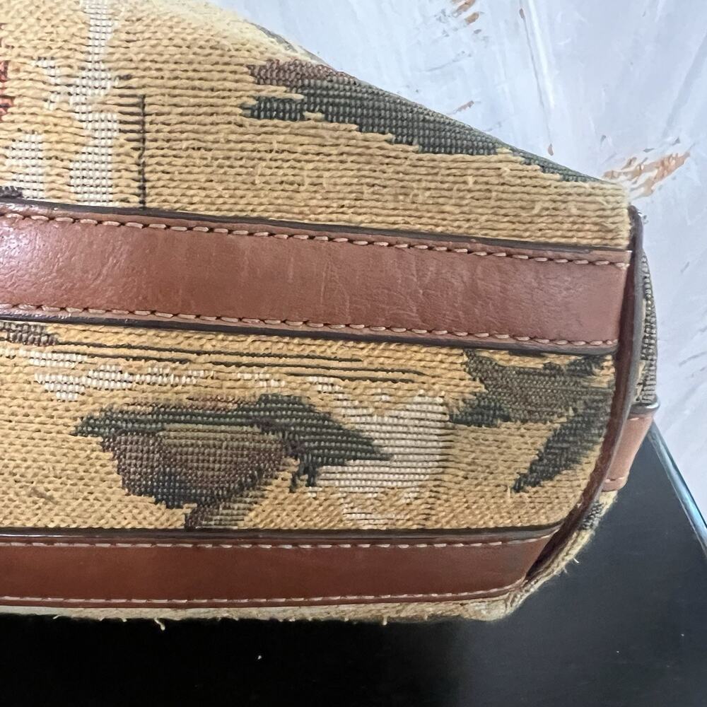 Tommy Bahama Vintage Tapestry Clutch Bag Wooden Handles Palm Print Leather Trim - Picture 9 of 14